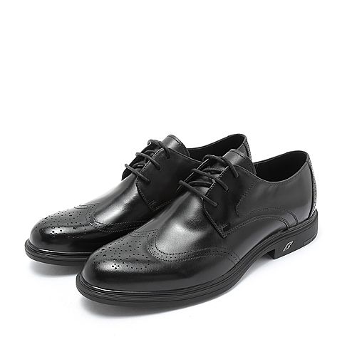 BELLE/百丽商场同款黑色布洛克雕花工艺小牛皮革正装男皮鞋B3G11CM8