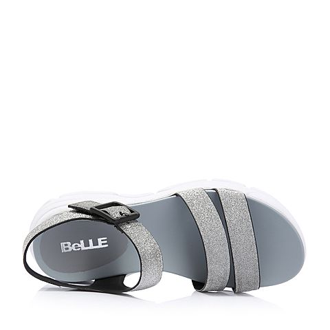 BELLE/百丽专柜同款亮片人造革厚底松糕运动风女凉鞋BOL37BL8