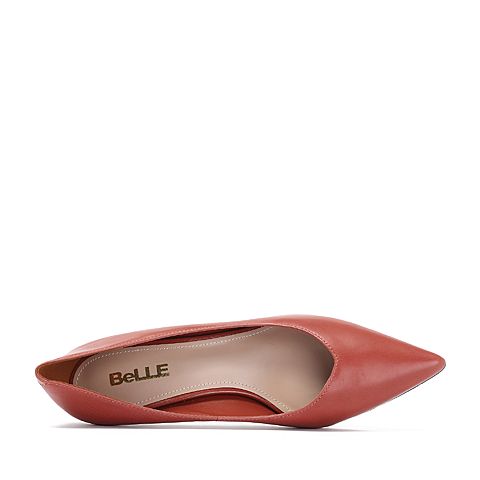 BELLE/百丽猫跟鞋专柜同款摔纹胎牛皮革优雅尖头OL通勤女单鞋BAL05CQ8