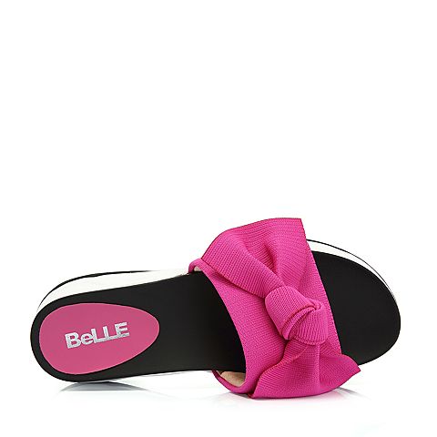 BELLE/百丽专柜同款玫红针织毛线布女拖鞋BQF32BT8