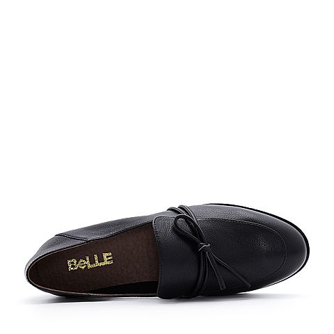 BELLE/百丽专柜同款黑色牛皮革乐福鞋女休闲鞋S7C1DCM8