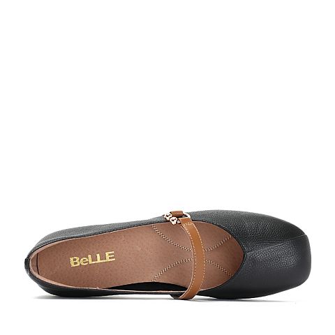 BELLE/百丽专柜同款黑色牛皮革女单鞋S7J2DCQ8