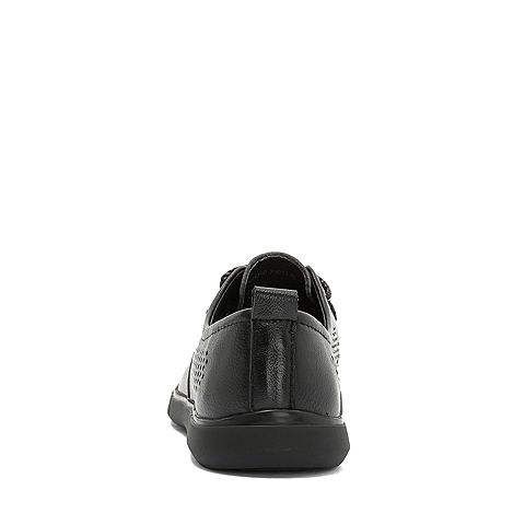 BELLE/百丽夏季商场同款黑色牛皮革镂空打孔男休闲鞋5UH01BM8