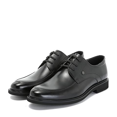 BELLE/百丽商场同款黑色牛皮革男系带正装皮鞋5TF01CM8