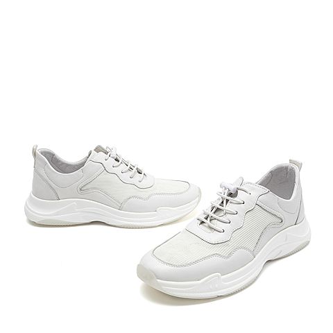 BELLE/百丽商场同款白色牛皮革/纺织男休闲鞋5UE01CM8
