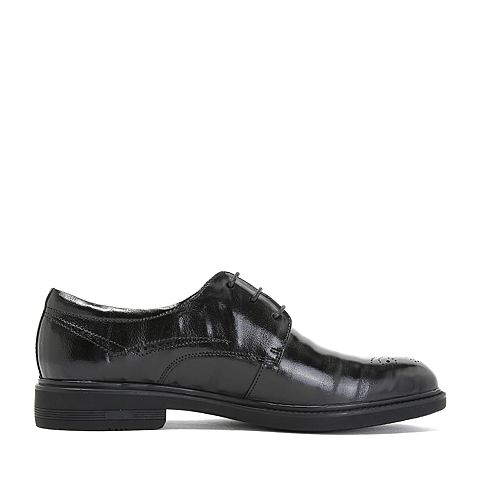 BELLE/百丽商场同款黑色布洛克雕花牛皮革男系带皮鞋5TR01CM8