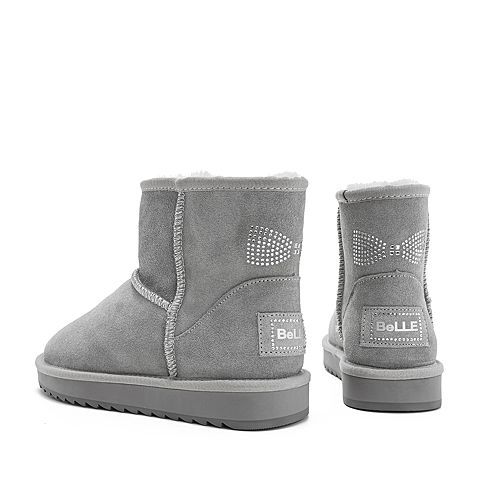 BELLE/百丽商场同款牛剖层革休闲雪地靴女短靴（毛里）S8G1DDD8