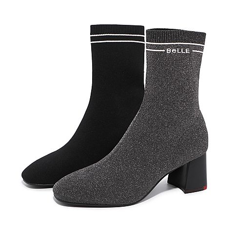 belle/百丽2018冬专柜新款银灰金属丝飞织帮布加白色