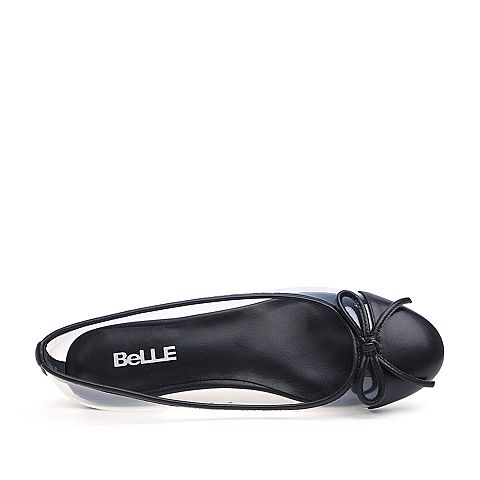 BELLE/百丽黑色合成材料/羊皮革浅口平底女单鞋13801CQ8