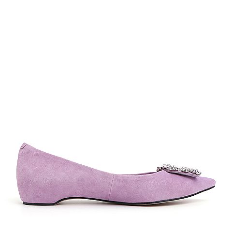 BELLE/百丽专柜同款浅紫方形钻饰羊绒皮革尖头女单鞋S8V1DCQ8
