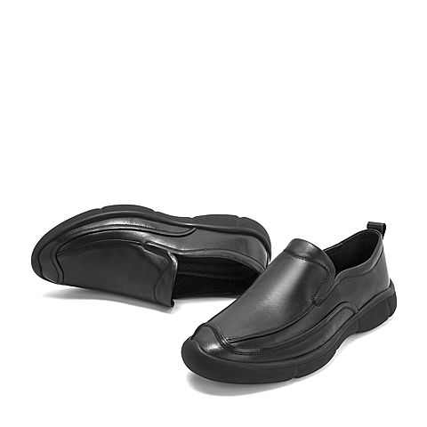 BELLE/百丽商场同款黑色牛皮革乐福鞋男休闲鞋5WB02CM8
