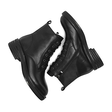BELLE/百丽商场同款牛皮革女短靴马丁靴（薄绒里）T1W1DDD8