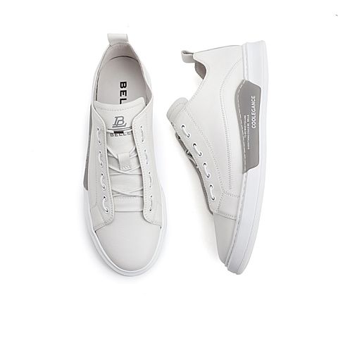 百丽小白鞋男夏季新品商场同款牛皮革休闲撞色板鞋6WP01BM0