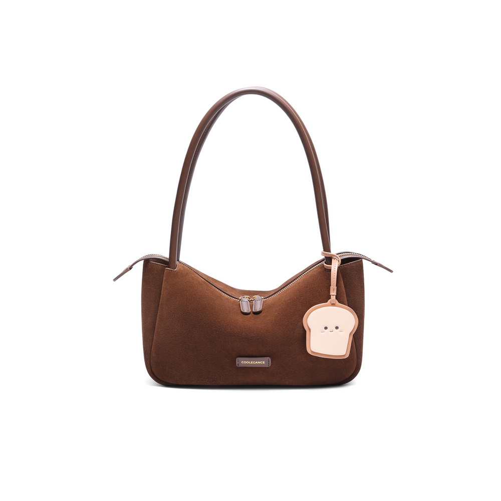 百丽包包女2024新商场同款吐司包复古通勤反绒单肩托特包X7203DX4