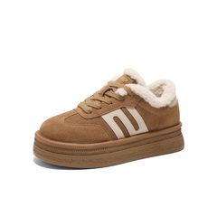 百丽休闲时尚毛毛鞋女2025春新加绒保暖板鞋B2450AM5