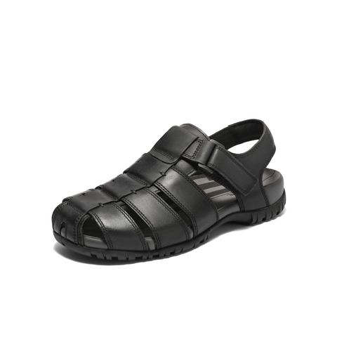 百丽透气休闲沙滩鞋男2025夏新商场同款牛皮包头罗马凉鞋8RM01BL5