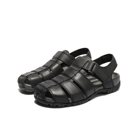 百丽透气休闲沙滩鞋男2025夏新商场同款牛皮包头罗马凉鞋8RM01BL5