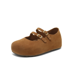 百丽复古绒感勃肯鞋女2025秋新厚底增高双条带玛丽珍鞋B2883CQ5