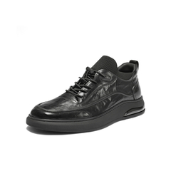 百丽高帮休闲皮鞋男2025新款冬季牛皮革厚底商务运动板鞋A2191DM5