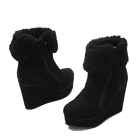 bevivo/黑色羊皮MGL45DD2冬季女短靴专柜3