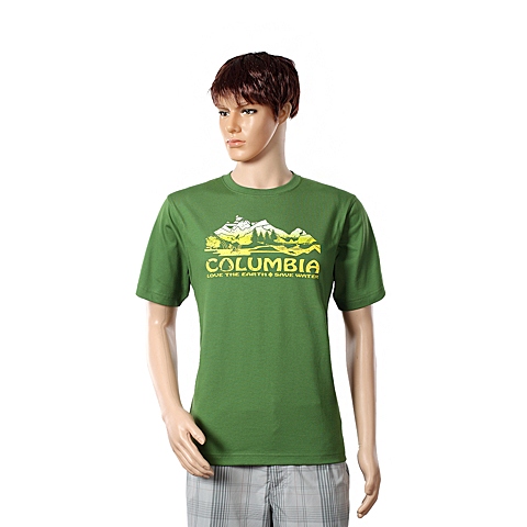 Columbia/哥伦比亚春夏男绿色野外探索短袖T恤LM6911350