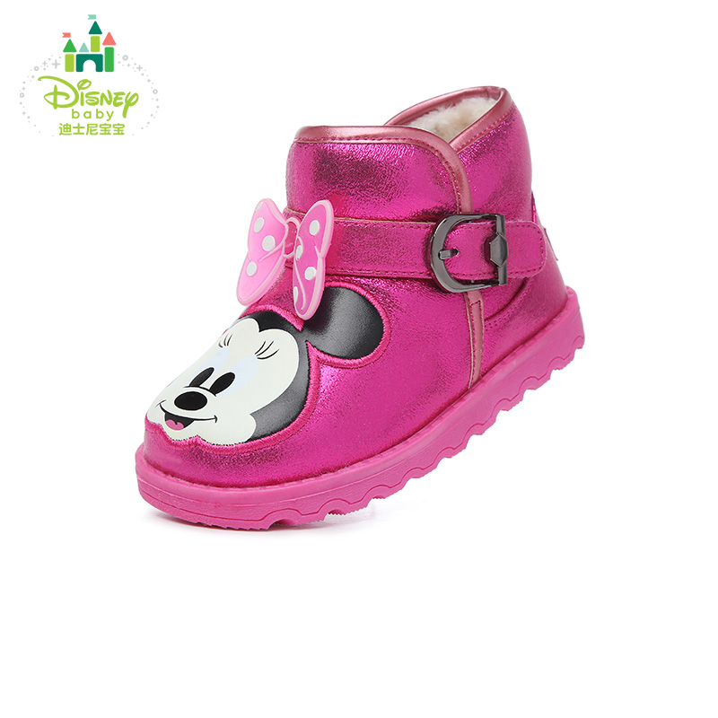 迪士尼（disney）17秋冬季新款时尚可爱卡通米妮图案舒适护脚加绒女童雪地靴DH0201