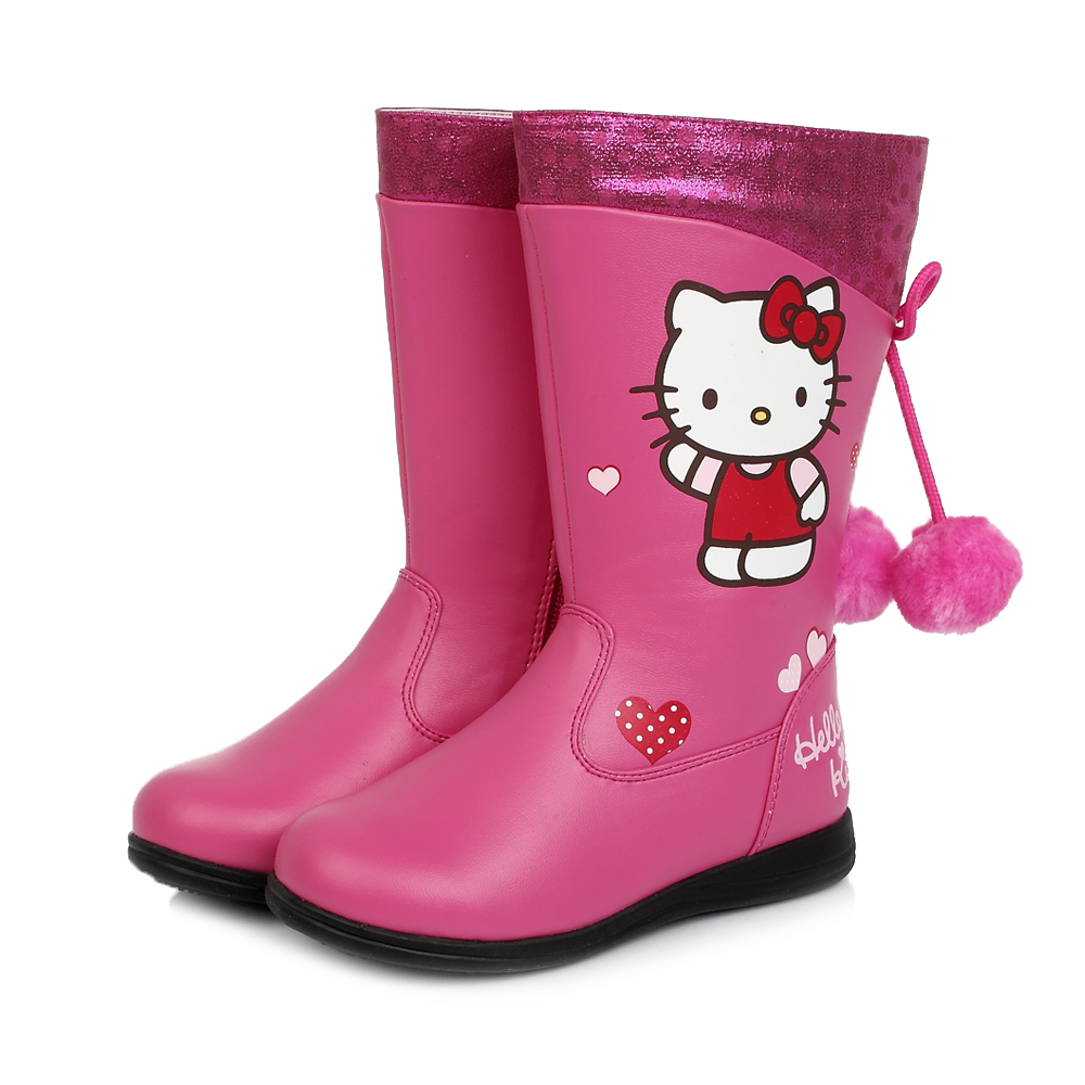 hello kitty/凯蒂猫童鞋冬季pu桃红女小童童靴时装靴di3253