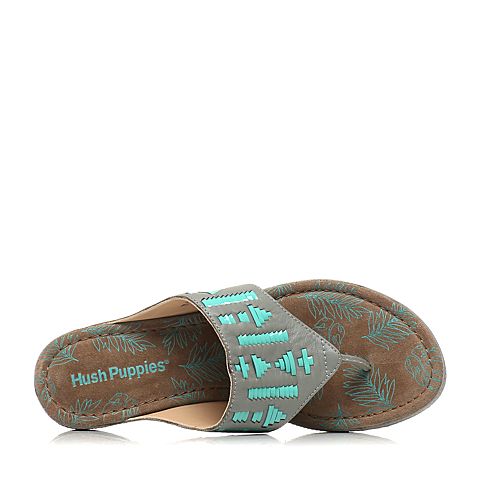 Hush Puppies/暇步士夏季专柜同款灰/兰色牛皮时尚休闲坡跟女拖鞋HGW02BT4