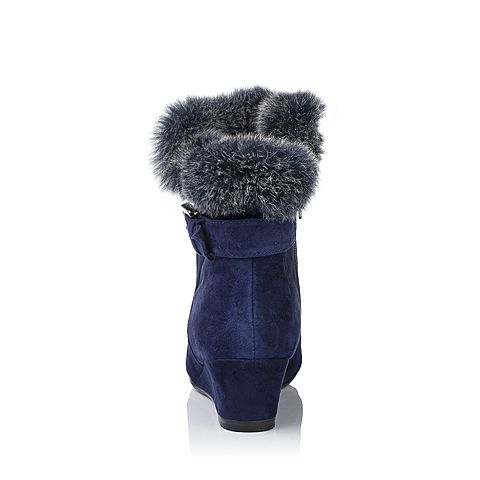 Hush Puppies/暇步士冬季专柜同款兰/深兰色羊绒皮女靴(绒里)HEK49DD5