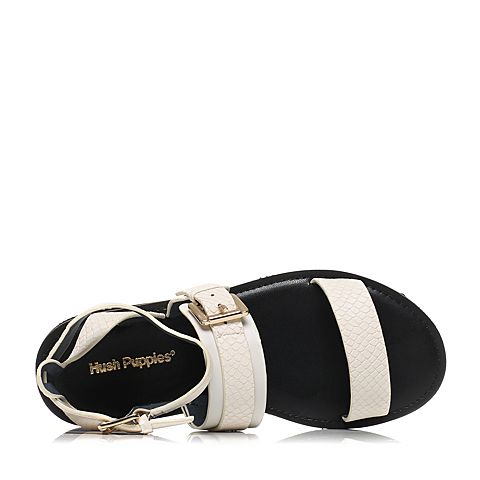 Hush Puppies/暇步士夏季专柜同款白色羊皮/牛皮简约时尚平跟女凉鞋HIZ01BL5