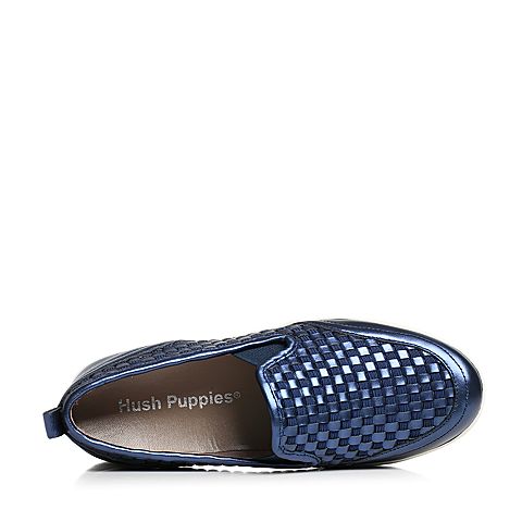 Hush Puppies/暇步士专柜同款蓝色牛皮编织套脚平跟舒适女休闲鞋HFB34CM6