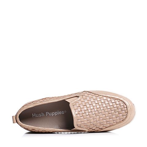Hush Puppies/暇步士专柜同款粉金色羊皮编织套脚平跟舒适女休闲鞋HFB34CM6