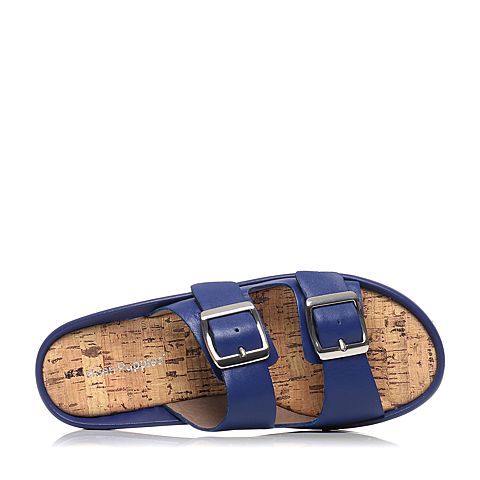 Hush Puppies/暇步士夏季专柜同款蓝色牛皮简约时尚坡跟女拖鞋Z1D01BT6