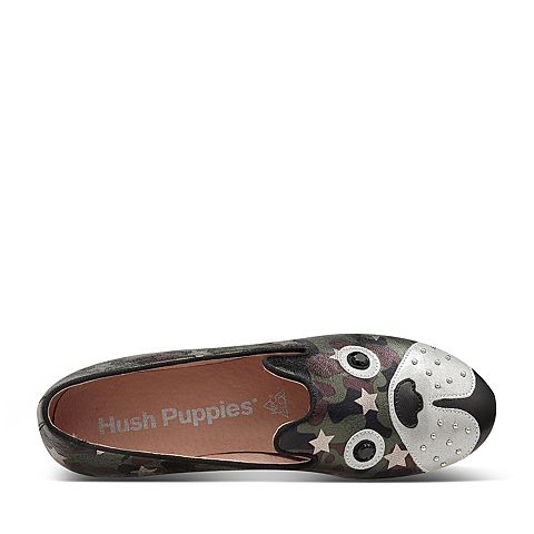 Hush Puppies/暇步士秋季新款专柜同款绿色羊皮铆钉女休闲单鞋狗狗鞋系列HAV29CM7