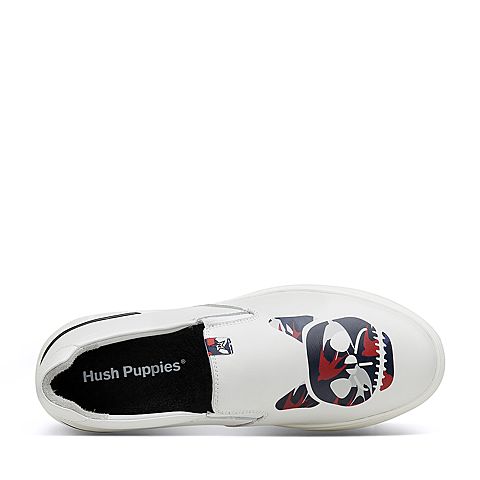 Hush Puppies/暇步士秋季新款专柜同款白色牛皮舒适男休闲鞋板鞋恶犬系列H6A25CM7