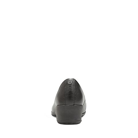 Hush Puppies/暇步士秋季新款专柜同款黑色牛皮简约舒适坡跟女单鞋06162CQ7