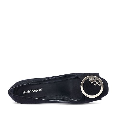 Hush Puppies/暇步士秋季专柜同款黑色羊皮革浅口通勤女皮鞋D1A01CQ7