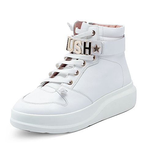 Hush Puppies/暇步士冬季专柜同款白色牛皮革厚底女休闲靴短靴HLS40DD7