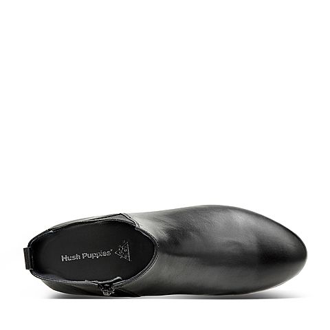 Hush Puppies/暇步士冬季专柜同款黑色牛皮革内增高女皮靴短靴HGC49DD7