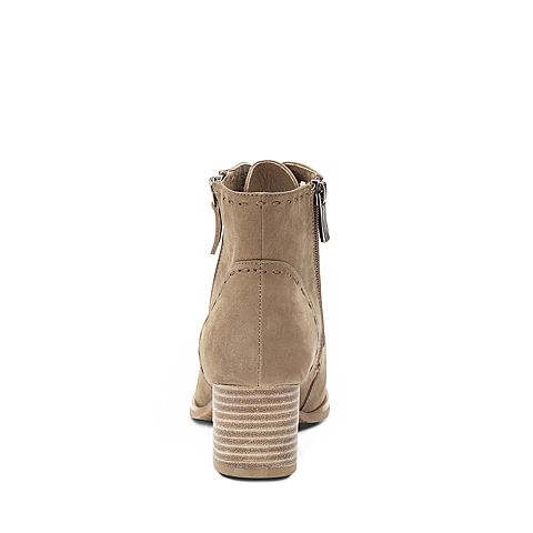 Hush Puppies/暇步士冬季专柜同款驼色磨砂牛皮革粗跟女皮靴短靴V1A02DD7