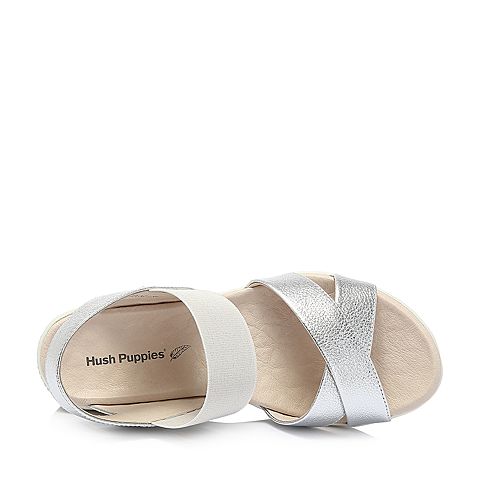 Hush Puppies/暇步士2018夏季新款专柜同款银色牛皮坡跟女凉鞋HNA07BL8OS