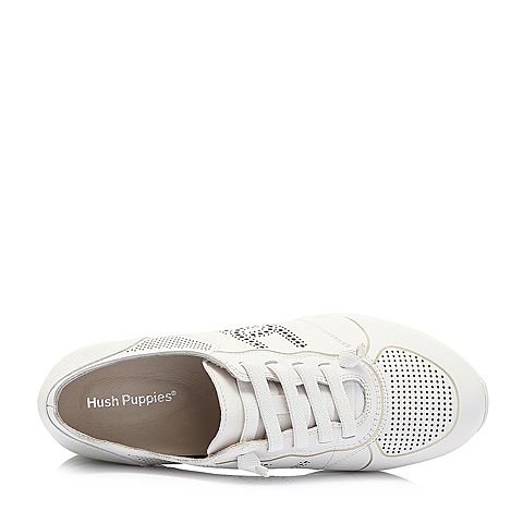 Hush Puppies/暇步士2018春季新款专柜同款白色羊皮镂空满帮女休闲鞋HLI26AM8