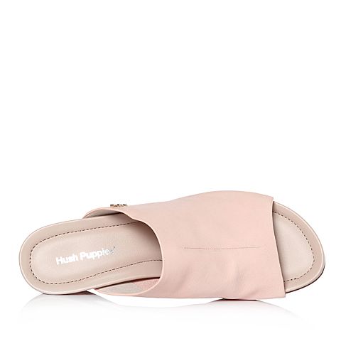 Hush Puppies/暇步士2018夏季专柜同款粉色磨砂牛皮革坡跟女皮凉拖鞋HJU20BT8