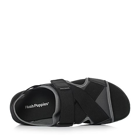 Hush Puppies/暇步士2018夏季新款专柜同款黑色牛皮/弹力布男凉鞋H6I06BL8