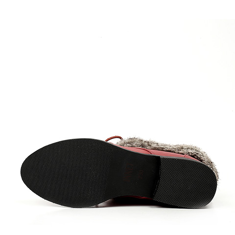 BELLE/百丽旗下 INNET/茵奈儿 及踝靴冬季红色人造革/灰白优质毛绒布女靴FYU45DD2保暖防滑系列