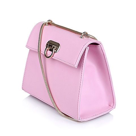 BELLE/百丽箱包春季粉色细纹人造革女手袋11417AX6