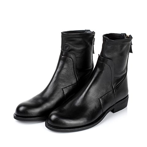 Joy&Peace/真美诗冬季专柜同款黑色时尚女皮靴ZNX36DZ5