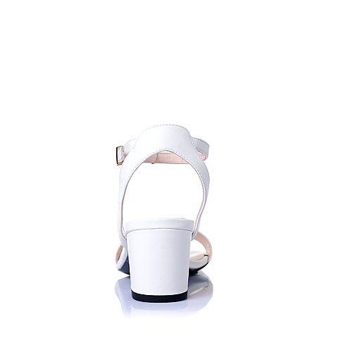 Joy&Peace/真美诗夏季专柜同款白色打蜡小牛皮粗跟一字带女凉鞋ZT102BL6