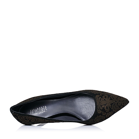 Joy&Peace/真美诗秋季专柜同款黑色羊皮中世纪浪漫暗纹系列女单鞋ZJ823CQ6