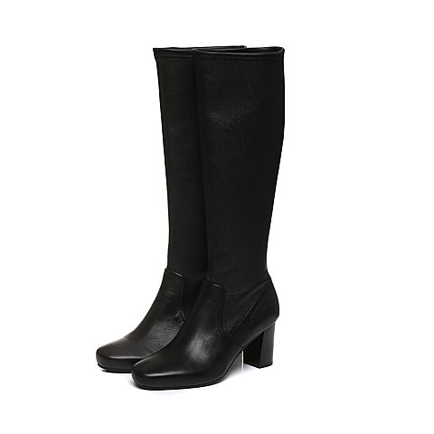 Joy&Peace/真美诗冬季专柜同款黑色女皮靴粗跟高跟过膝长靴ZW641DG6
